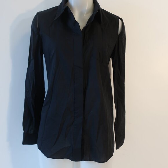 Womens Milly Black Button-Up Cold Shoulder Cut-Out Blouse Top 6 - Picture 4 of 10
